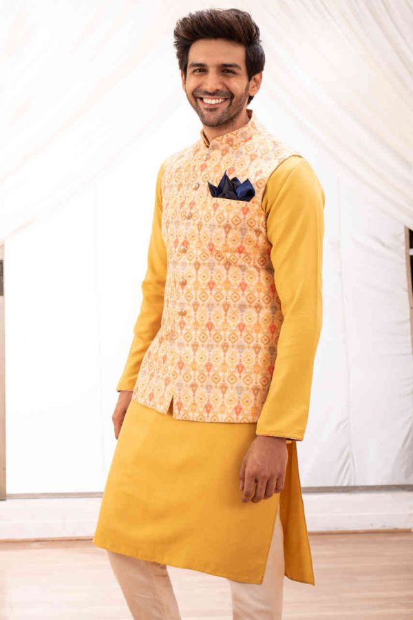 Modern cut orange kurta jacket set