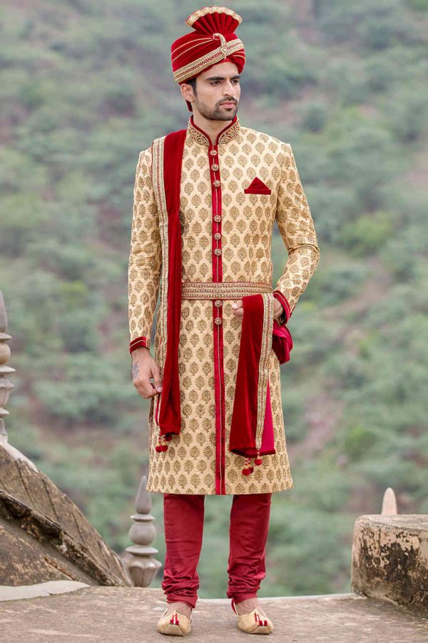 Nawabi sherwani with zardozi work